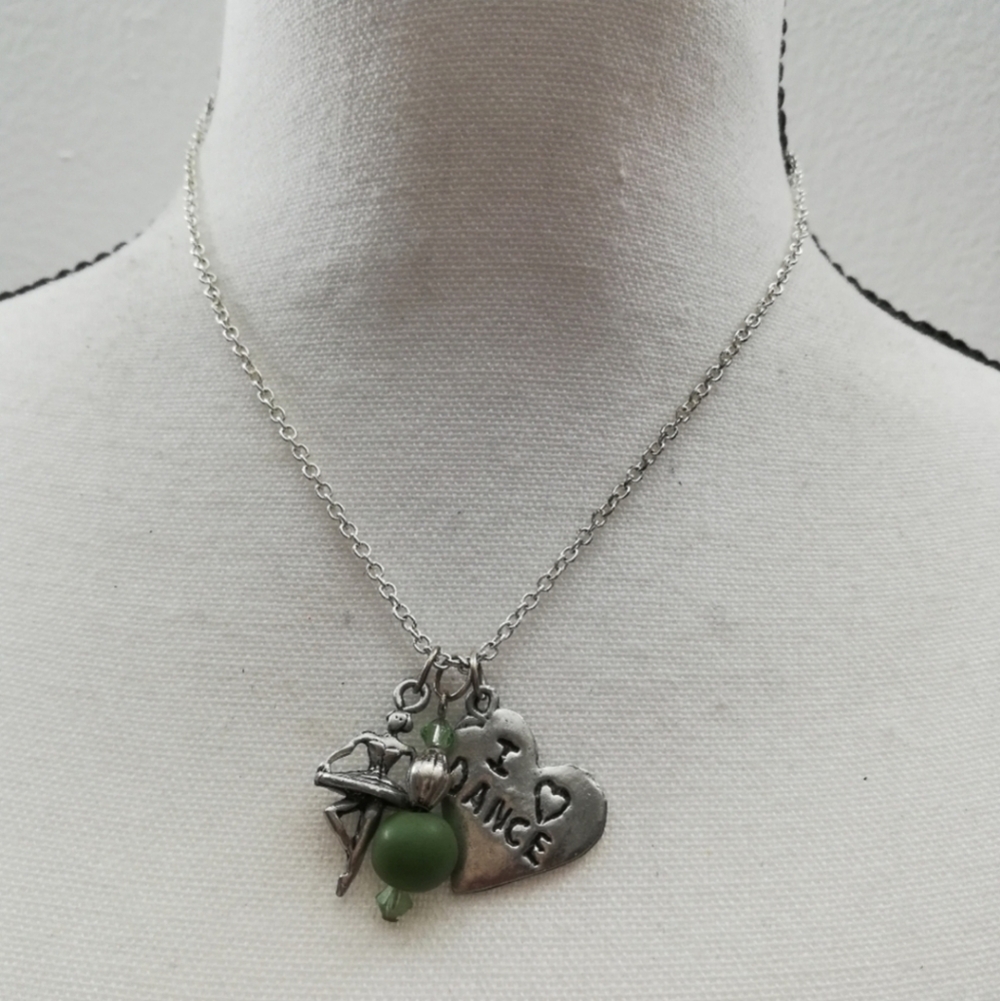 Silver Tone I Love (Heart) Dance Charmed Necklace for Girls